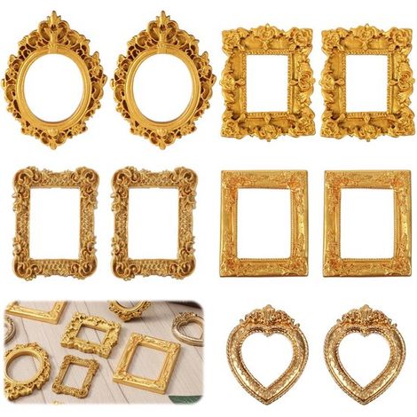 Dailygoods – Bilderrahmen-Set (10 Stück) – Mini-Gold-Bilderrahmen – Antik-Kunstharz – Vintage-Miniatur-Bilderrahmen – Dekoration – Langlebig und elegant (1/5)