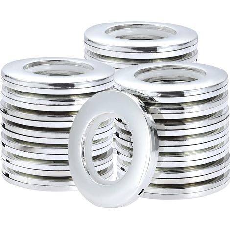 32Pcs Anneaux à œillets Rideau Anneaux, Oeillets Rideaux à Clipser Plastique Diamètre Intérieur 40mm Anneaux de Bricolage pour Rideau de Fenêtre (Argenté Brillant) (1/5)