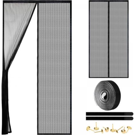 Magnetic screen door made of fiberglass - black fiberglass - widened Velcro - resistant to cigarette burns - storage design - 90210cm (1/5)