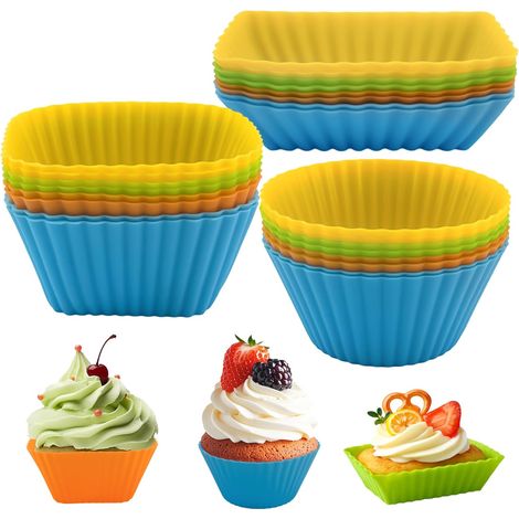 24 Moule Silicone, Carré Rond Rectangulaire, 4 Couleurs, Sans BPA, Pour Gâteau Pain Crème (1/5)