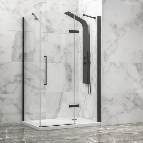 Box doccia 80x100 telaio nero porta battente laterale fisso 80cm KT5000N kamalu