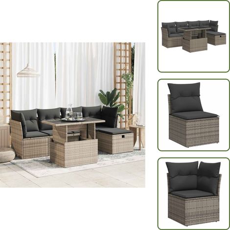 The Living Store Set de muebles de jardín 6 pzas y cojines ratán sintético gris - Muebles de jardín