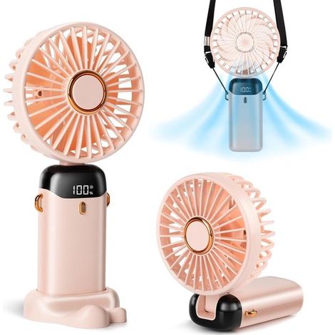 Ventilatore portatile，12 ore di autonomia，versione migliorata con batteria da 3200 mAh，display a LED，ventilatore per il trucco per donne (rosa) (1/4)
