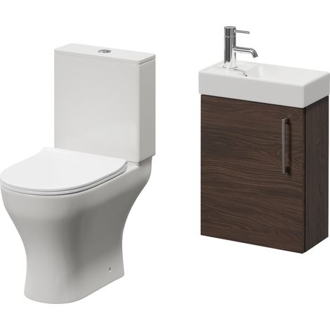 Napoli Cube Brown Oak 400mm Single Door Wall Mounted Vanity Unit and Jubilee Toilet Suite with Align Basin - 400mm - Chrome 160mm Handle