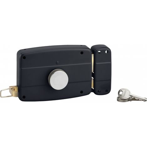 Serratura a pomello montata da applicare per porta garage a battente, destra, 140x90mm, asse 70mm, nero, 3 chiavi - THIRARD