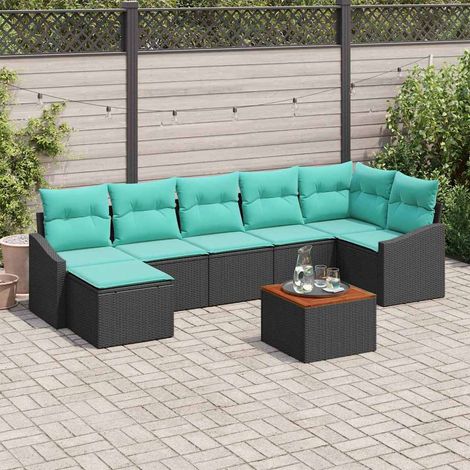 vidaXL Ensemble de canapé de jardin avec coussin 8 pcs Noir polyrotin (1/5)