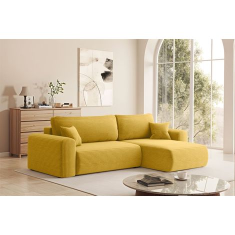 Ecksofa Schlafsofa FLORA Stoff Poso Honiggelb Ottomane Rechts