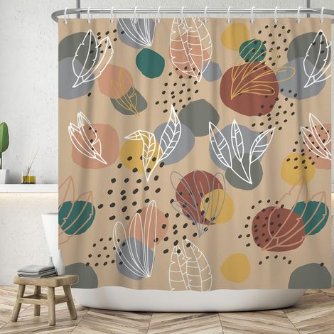 180x200cm Rideau de Douche Boho Milieu du Siècle Feuille Abstraite, Vintage, Aquarelle, Graffiti Moderne pour Salle de Bain et Baignoire Étanche (1/5)