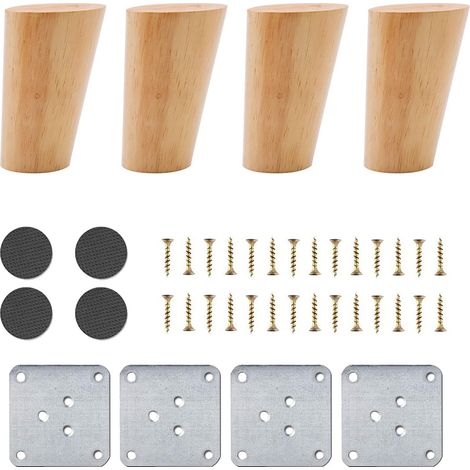 Set of 4 Wooden Furniture Legs, 8cm Replacement Sofa Legs, Coffee Table Legs, for Bed, Cupboard, Bench, TV Cabinet, Cabinet, with Accessories(Slanted Design)