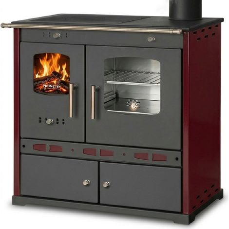 Prometey LTD Holzherd ECO LUX INOX Mit Edelstahlbackfach Bordeaux Rechte Version
