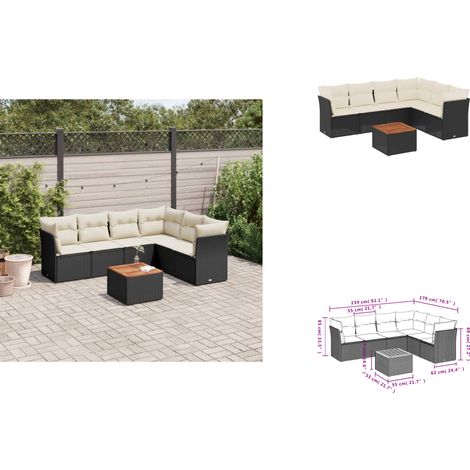 7-tlg. Garten-Sofagarnitur mit Kissen Schwarz Poly Rattan - Gartensortiment - Outdoor Möbel - Gartenlounge - Lounge Set - Rattan Gartenmöbel (1/3)