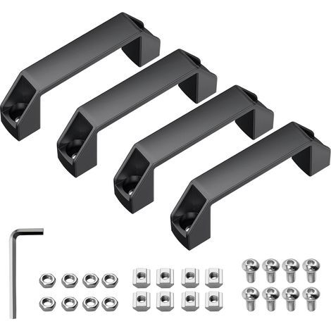 Lot de 4 Poignées 90mm Alliage Aluminium de Porte en Forme d'Étrier Accessoires Complets Fournis, pour Profilé en Aluminium, Adapté à l’Industrie, Jardin et Bateau, Installation Simple Noir (1/5)