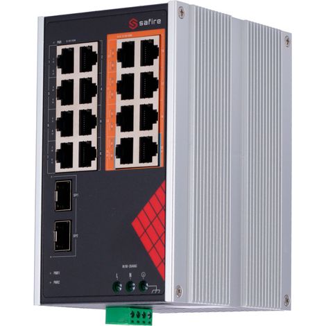 Switch Din Poe Gigabit Gigabit 8p Rj45 + 8p Rj45 +2sfp Safire Sf-swi1808hipoe (1/4)