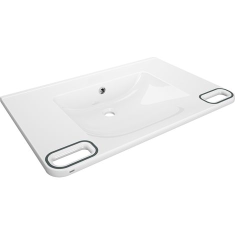 KWC AR Einzelwaschtisch, MEDCARE, MIRANIT,  850x150x550 mm, weiß/grau, Ül., Griff