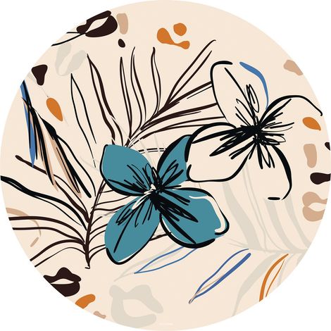 papier peint panoramique rond adhésif fleurs beige, bleu et orange - Sanders & Sanders (1/4)