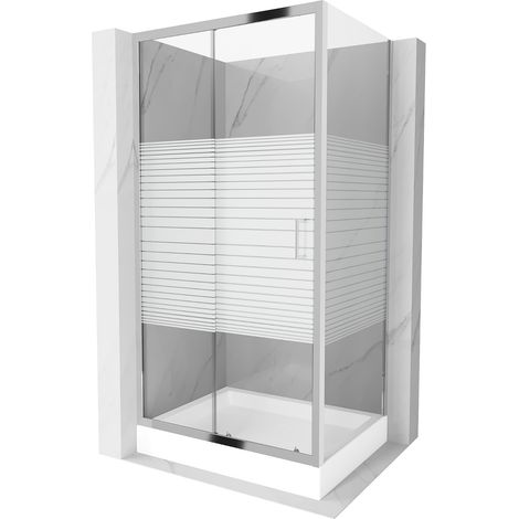 Mexen Apia cabine de douche coulissante 120 x 90 cm, bandes, chrome + receveur Rio - 840-120-090-01-20-4510