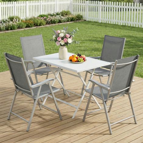 Conjunto de 4 Sillas de Jardín Exterior Plegables con Respaldo Alto y Reposabrazos para Terraza Playa 58x62x97 cm Gris