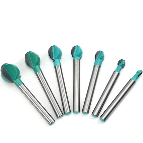 Fraise à Fond Rond Bois, 7PCS 6 mm Tige 6/8/10/12/14/16/19 mm Routeur Core Box Bits, Fraise à Rainurer pour Défonceuse Outil de Coupe Bit de Routeur (1/5)