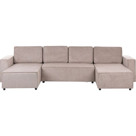 U-förmiges Schlafsofa 4-Sitzer VATNE Stoff Hellbraun mit Stauraum