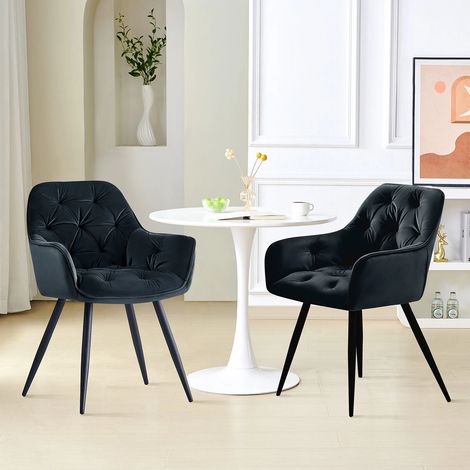 AINPECCA 2PCS Dining Chairs Velvet Padded Seat Metal Legs Kitchen Chair Home Office (Black,2PCS)
