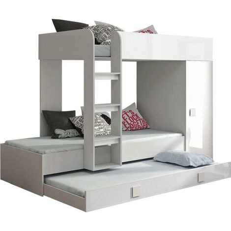 Litera Hartford 191, Blanco + Blanco brillante, De dos pisos with a pull-out extra cama, De dos pisos, 90x200, 850x200, Aglomerado laminado, Somieres, 94x254x165cm