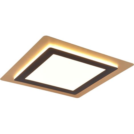 MORGAN PLAFONIERA A LED 46W 6000lm, 2700 - 6500K ORO QUADRATA BORDO METALLO NERO ILLUMINATO CON TELECOMANDO MULTIFUNZIONE 45CM X 45CM DIMMERABILE (1/3)