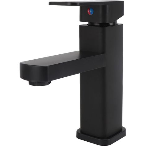Robinet noir court en acier inoxydable avec tuyau d'eau chaude et froide de 60 cm, pour lavabo de salle de bain ou cuisine. (1/5)
