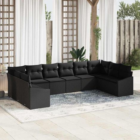 Gartensofa-set mit Speicher 10 pcs Schwarz Poly-Rattan