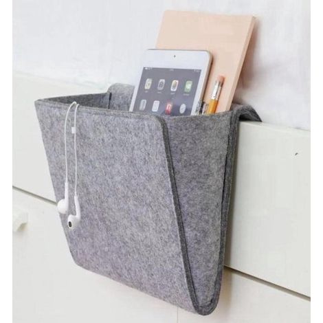 Aufbewahrungstasche für Nachttisch, Sofa oder Bettwäsche – Filzmaterial – 28 cm lang – Grau