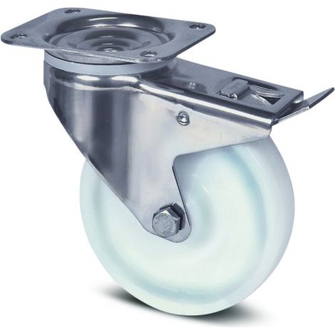 Roulette pivotante inox - blocage total - roue polyamide ø80 mm - platine - Alpha - TENTE