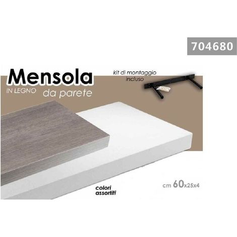 Kaela - Mensola Da Parete In Legno Mdf 60x25x4 Cm Kit Montaggio Colori Assortiti 704680 - (1/2)