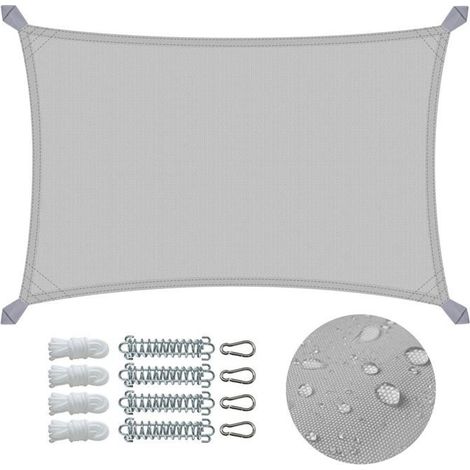 ® Voile d'ombrage Rectangulaire en Polyester Imperméable avec Kit de Montage 3x2m Gris Clair