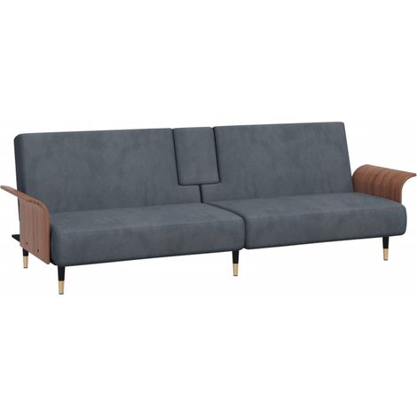 Divano letto con portabicchieri in velluto grigio scuro 020020420