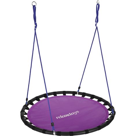 Balançoire nid d'oiseau ronde jardin réglable hauteur 80 x 120 cm assise confortable style moderne en acier violet (1/4)