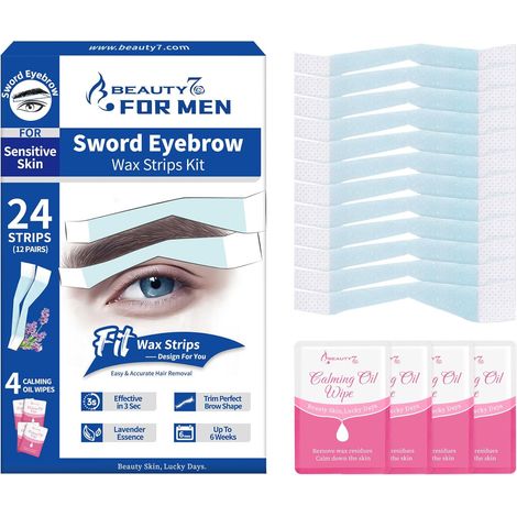 Homme Bandes de Cire à Sourcils pour Peaux Sensibles, Bandes de Cire Froide pour Epilation du visage 24 bandes avec 4 Lingettes Nettoyantes à l'Huile (1/5)