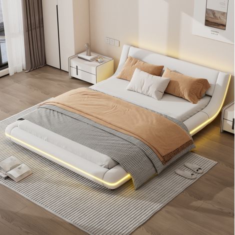 Cama MEUBLIV 140x200 cm blanca con LED ambiental integrada, sin colchón (1/5)