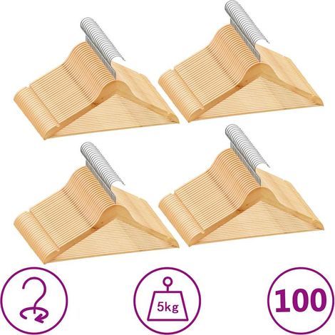 Juego de perchas para ropa 100 uds antideslizantes madera dura vidaXL