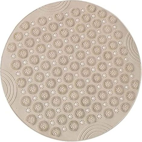 Tapis de douche rond avec ventouse et trou d'évacuation, tapis de douche massant pour les pieds, 55 x 55 cm (kaki) (1/4)