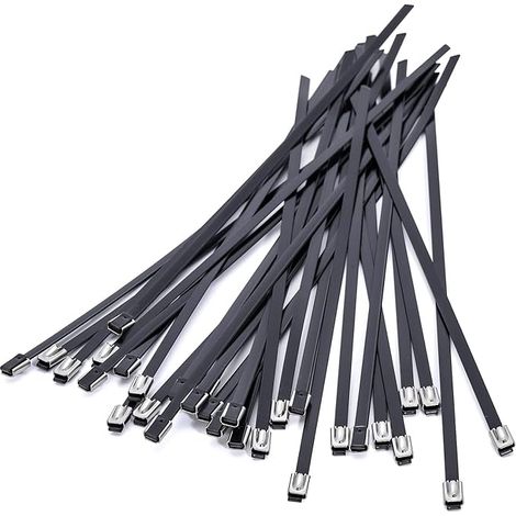 Edelstahl-Kabelbinder 500 x 5,6 mm, Hochleistungs-Kabelbinder, Kabelklemmen – PVC-beschichtet – Schwarz – 100 Stück