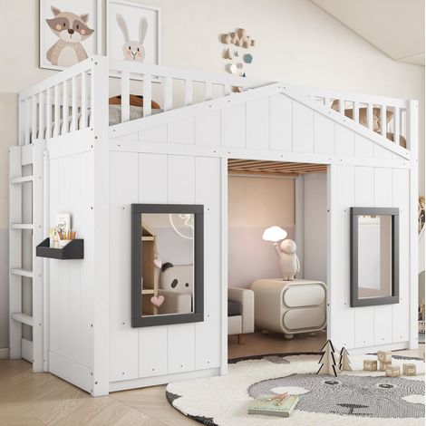 letto struttura 90x200 con scala e barriera bianco OKMYHOME (1/5)