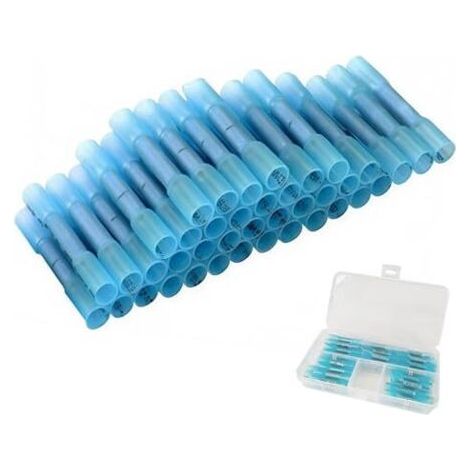 Lot de 40 Connecteurs Thermorétractables Bleus Sans Soudure pour Fils 16-14 AWG - Bornes à Sertir Étanches Réparation et Assemblage, Conception Double Paroi en Cuivre Contacts Précis Prot