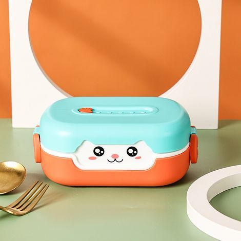 700 ml Cartoon boîte à lunch Portable boîte à lunch 2 grille scellé boîtes de stockage des aliments bleu clair foncé mignon chat boîte à lunch（bleu clair） (1/2)