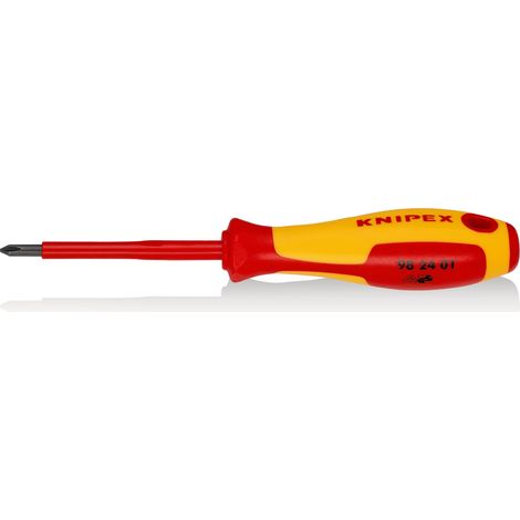 KNIPEX 98 24 01 Schraubendreher für Kreuzschlitzschrauben Phillips® isolierender Mehrkomponenten-Griff, VDE-geprüft brüniert 187 mm