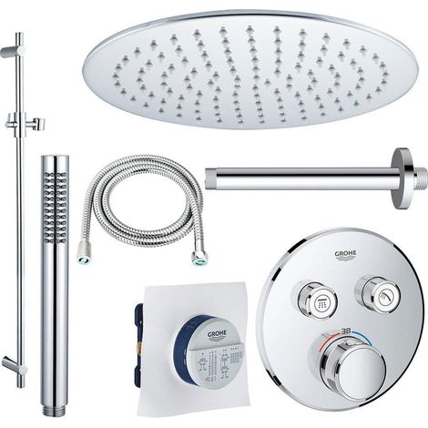 Grohe ensemble de douche grohtherm 20cm avec bras de plafond, douche autonome, barre coulissante 90cm et flexible de douche chrome (1/5)