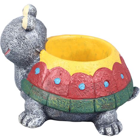 Pot de fleurs en résine durable en forme de tortue, avec trous de drainage et base stable, idéal pour les cactus et les micro-paysages. Convient également aux plantes succulentes. (1/5)