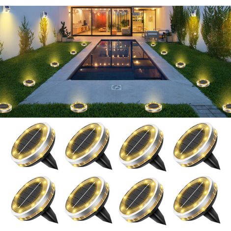 Lot de 8 lampadaires solaires d'extérieur blanc chaud, Lampes solaires étanches,Lampes solaires de jardin pour pelouse, allée et terrasse. (1/5)