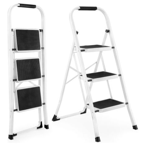 Pair Escabeau 3 marches, escabeau pliant léger pour adultes avec pédales antidérapantes, robuste et portable, avec rampes, capacité de charge de 150 kg, idéal pour la cuisine et la maison. (1/5)