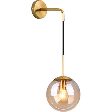 Glass Interior Wall Light with Gold Metal Finish and E27 Socket for Bedroom, Living Room, Dining Room (Amber, 20 cm) (1/5)