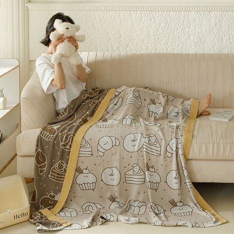Plaid gaze bambou coton frais pour été, couverture fine enfant, tapis sieste canapé (1/4)