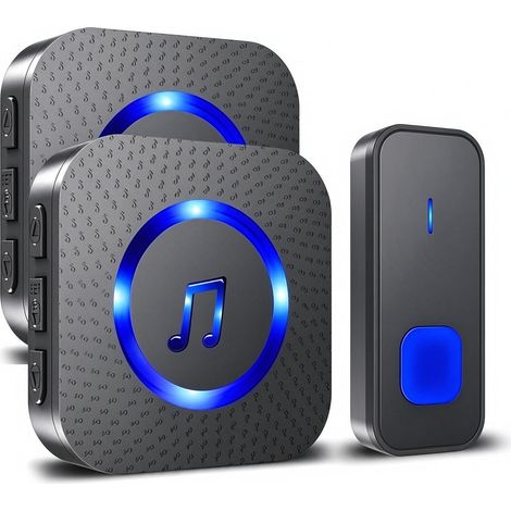 Sonnette Sans Fil IP55 Étanche – Portée 400 m – Sonnette de Porte Longue Portée avec 2 Émetteurs et 1 Récepteur – Pour Maison et Portail